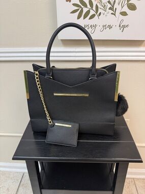 Steve Madden Black Structured Tote Bag with Gold Accents